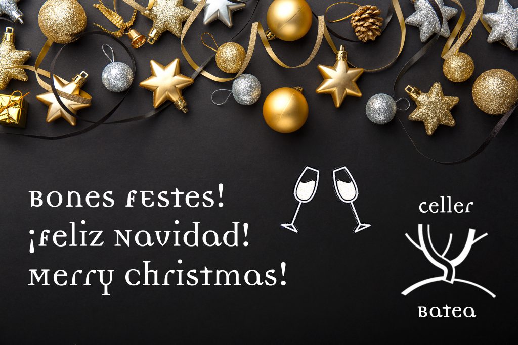 Beautiful christmas golden silver deco baubles on dark black background. Flat lay design. Copy Space. Horizontal.